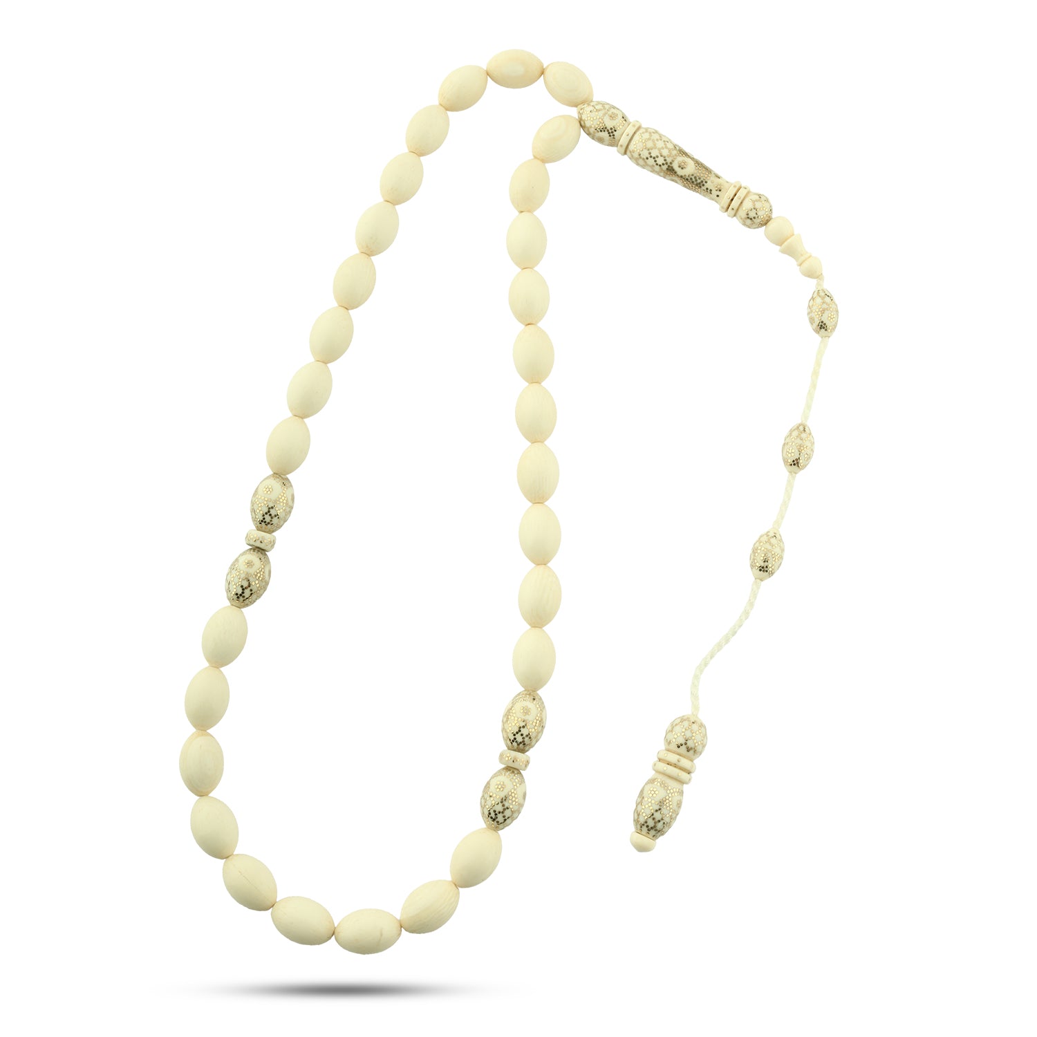 سبحة لوكس التراثية من العاج الطبيعي سن الفيل مطعمة بفضه عيار 999 – TROS04-50I