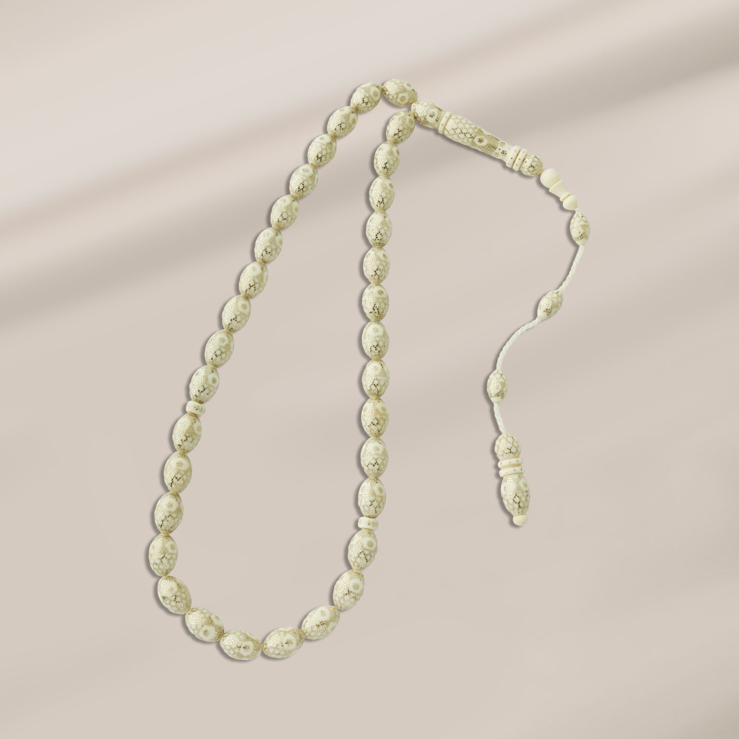 سبحة لوكس التراثية من العاج الطبيعي (سن الفيل) مطعمة بفضة 999 TROS04-57I