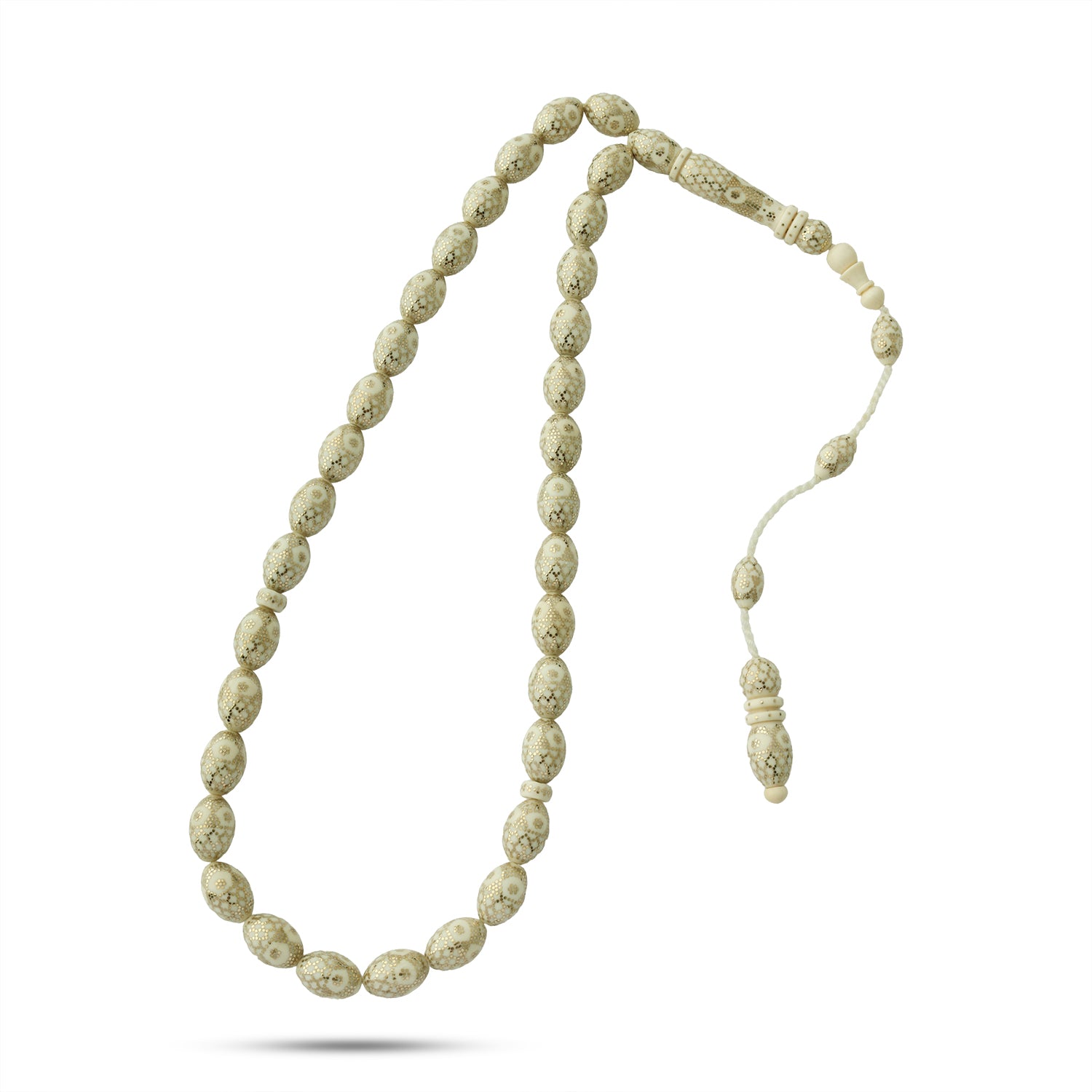 سبحة لوكس التراثية من العاج الطبيعي (سن الفيل) مطعمة بفضة 999 TROS04-57I