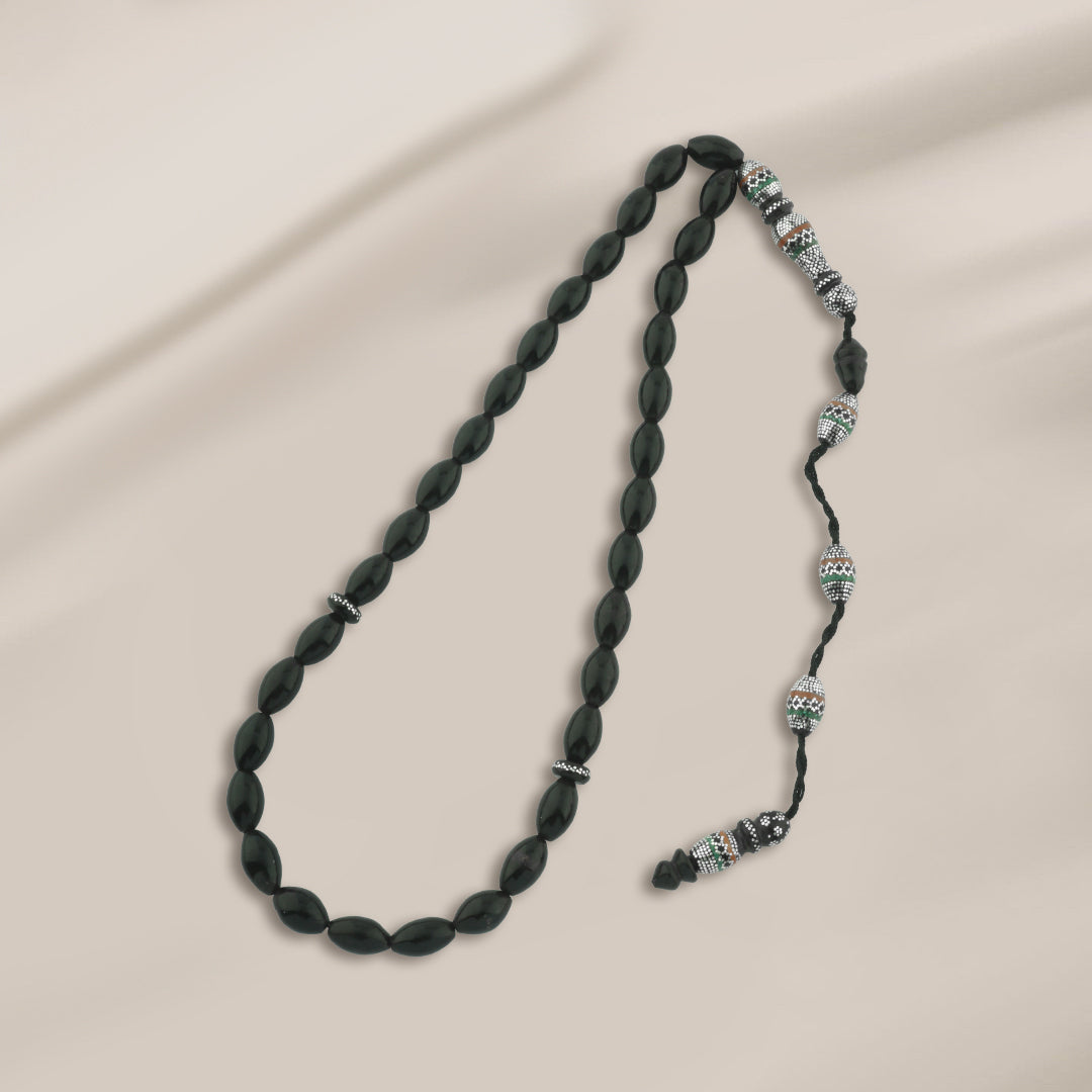 سبحة يسر البحر الأحمر بأحجار كريمة – مطعمه فضه عيار 999