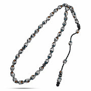TROS10 - Natural coral rosary inlaid with silver, turquoise and amber, 33 beads