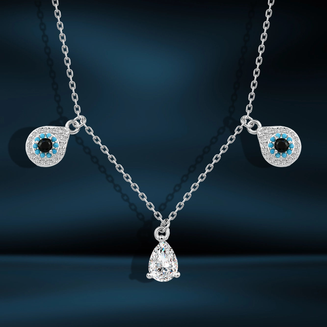 Shiny Zircon Teardrop Necklace, 925 Sterling Silver