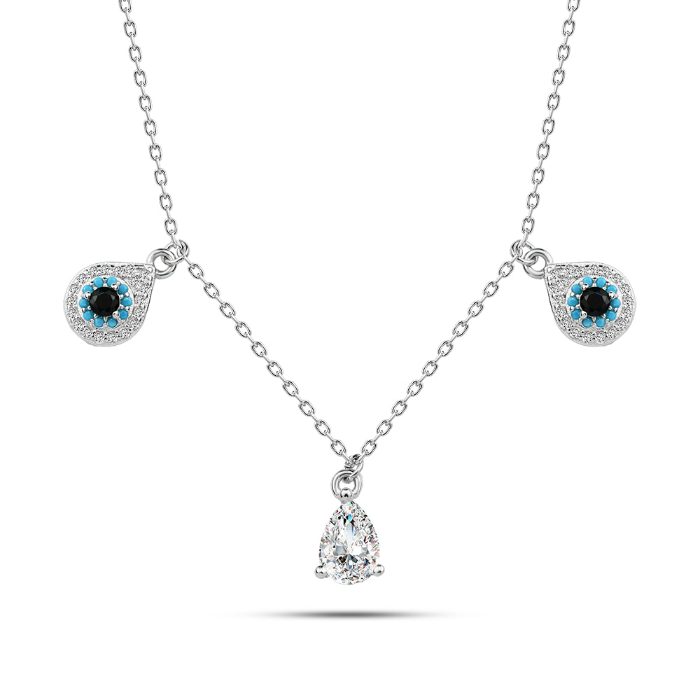 Shiny Zircon Teardrop Necklace, 925 Sterling Silver