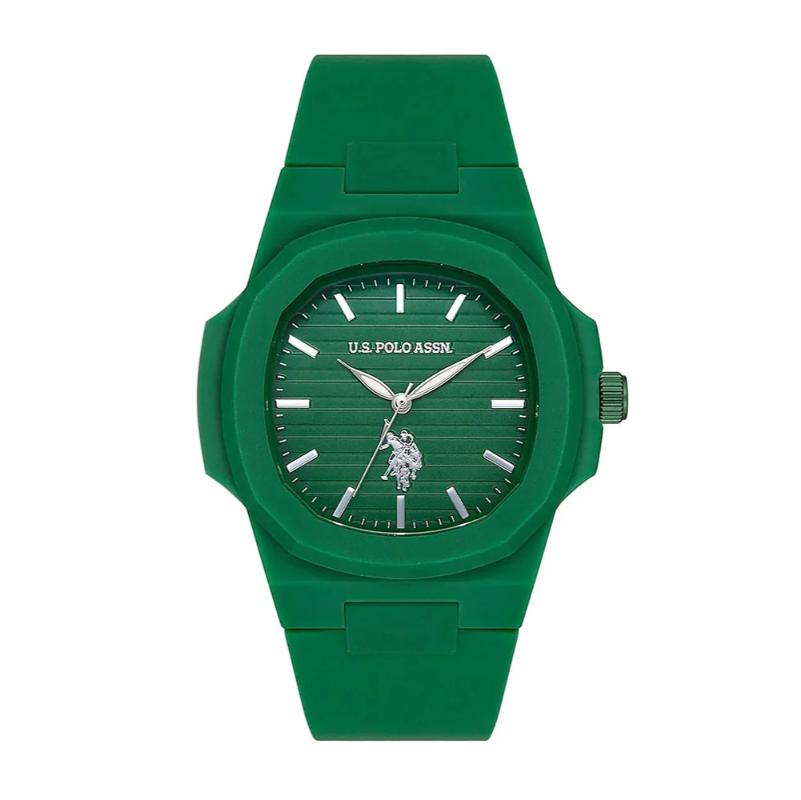 U.S. Polo Assn. Men's Analog Watch – Green Dial & Green Silicone Strap