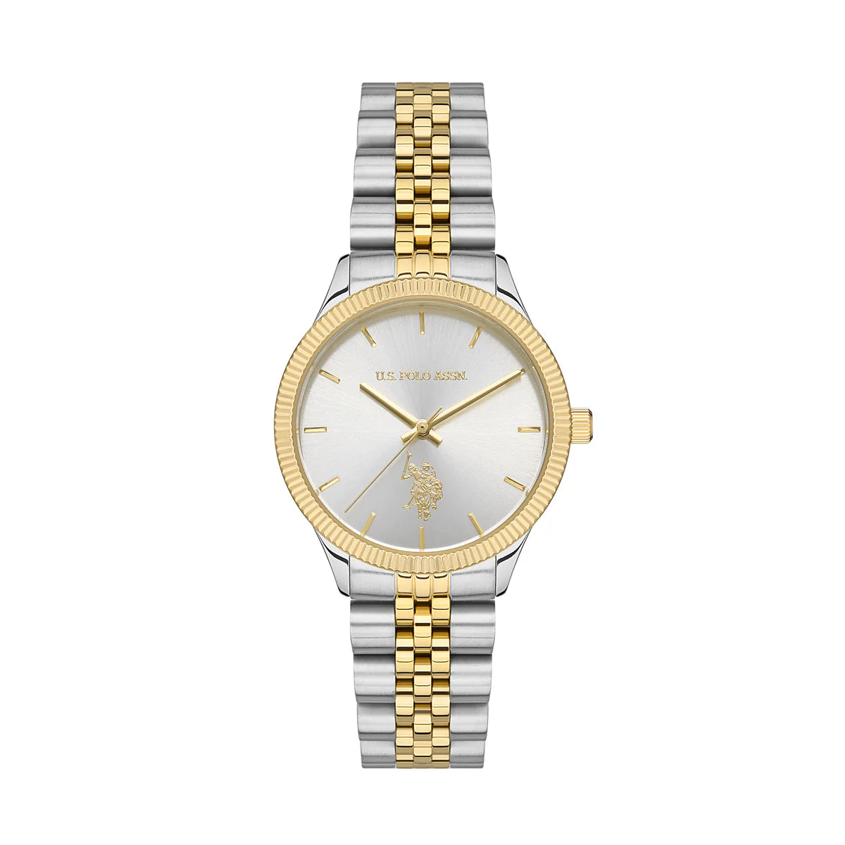 U.S. Polo Assn Women's Analog Watch – Silver Dial & Two-Tone Stainless Steel Bracelet