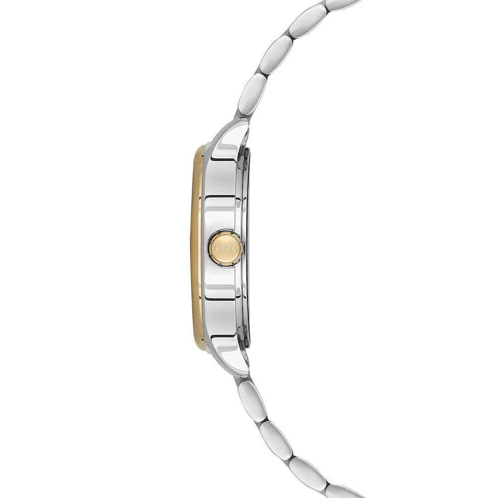 U.S. Polo Assn Women's Analog Watch – Green Dial with Crystal Markers & Two-Tone Stainless Steel Bracelet
