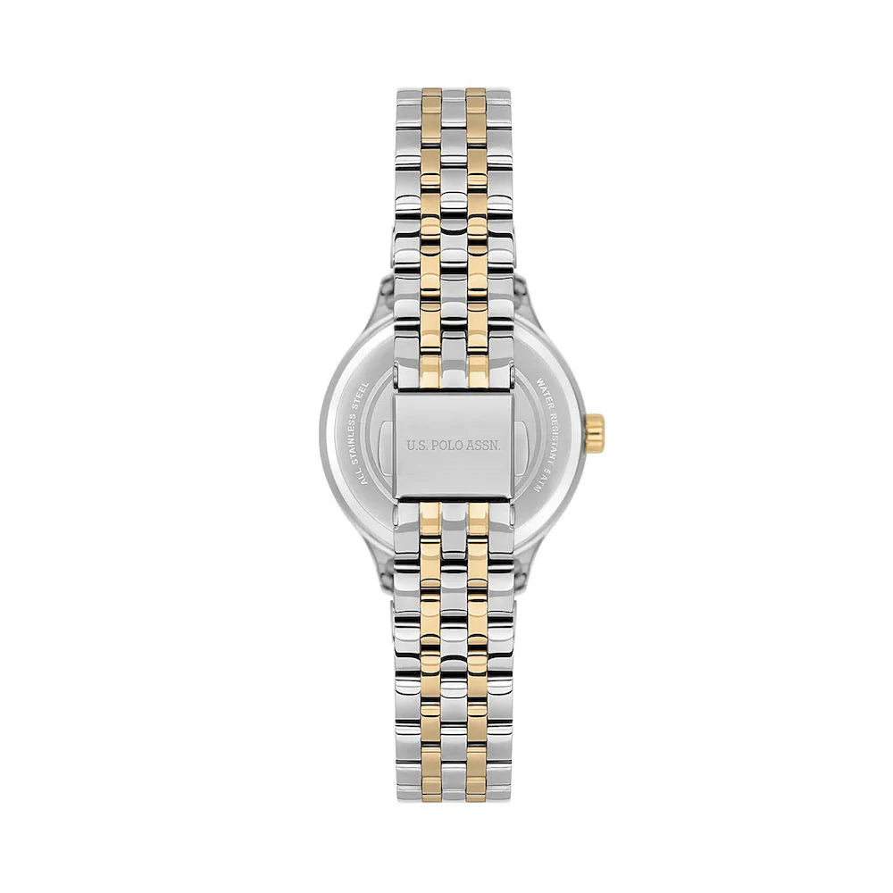 U.S. Polo Assn Women's Analog Watch – Green Dial with Crystal Markers & Two-Tone Stainless Steel Bracelet