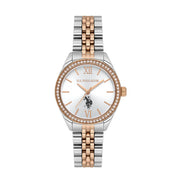 U.S. Polo Assn Women's Analog Watch – Silver Dial with Roman Numerals & Two-Tone Stainless Steel Bracelet