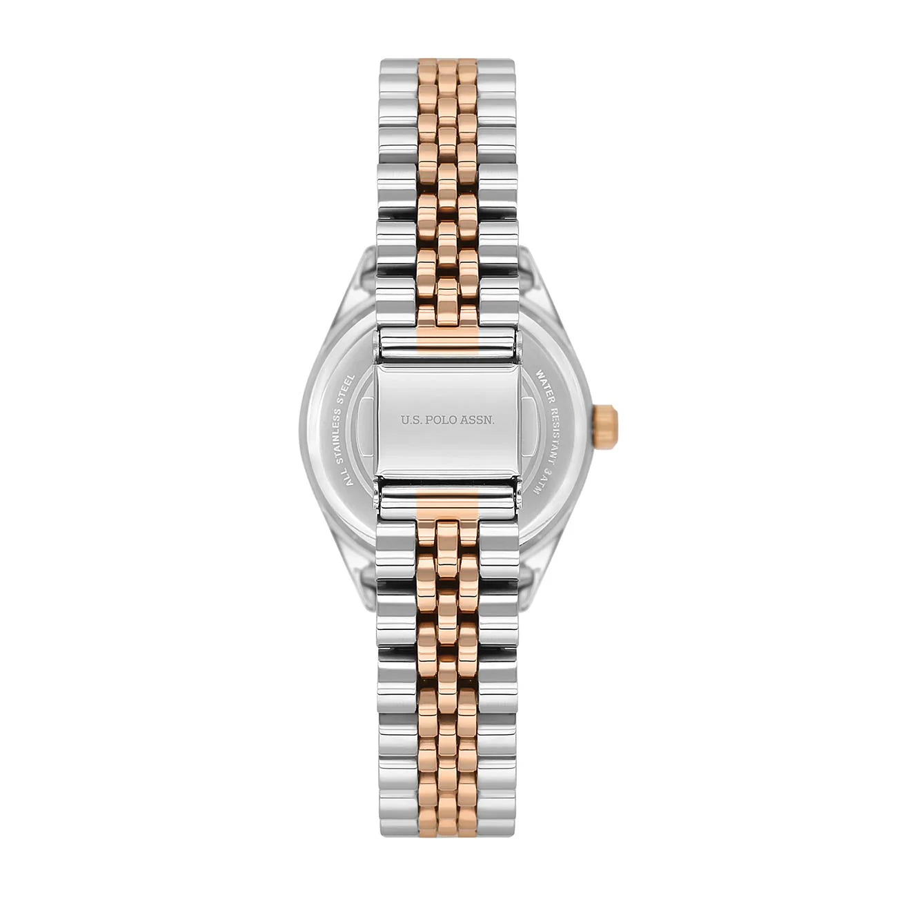 U.S. Polo Assn Women's Analog Watch – Silver Dial with Roman Numerals & Two-Tone Stainless Steel Bracelet