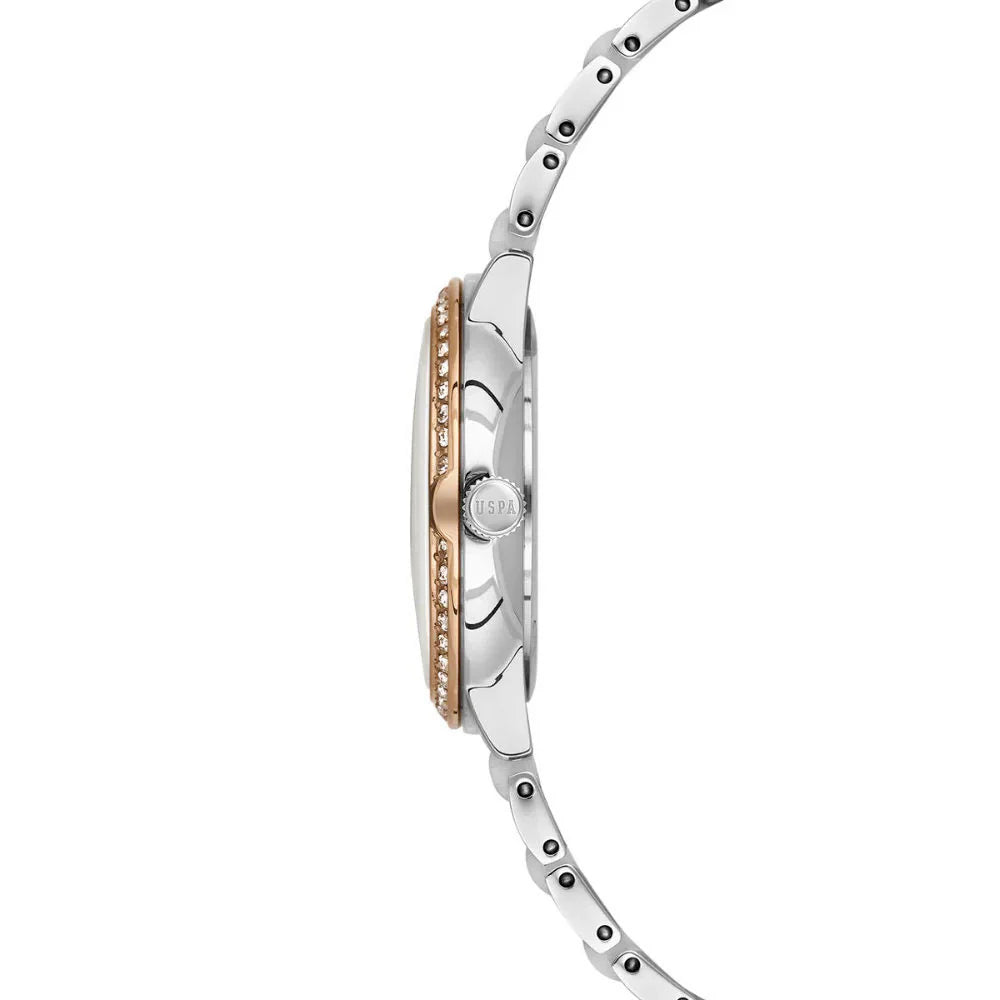 U.S. Polo Assn Women's Analog Watch – Silver Dial with Roman Numerals & Two-Tone Stainless Steel Bracelet