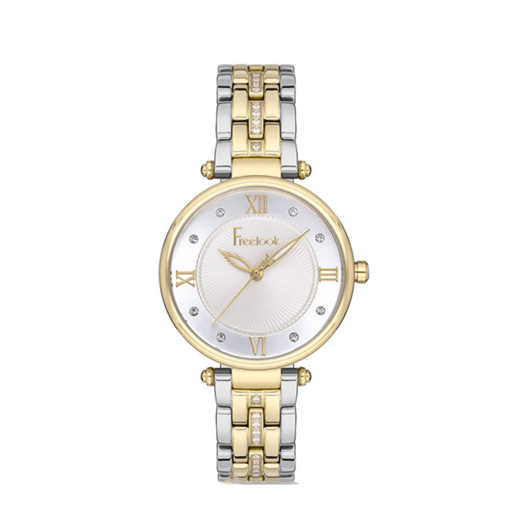 FL.1.10138-5 – Freelook Women’s Classic Round Watch with Two-Tone Bracelet and Crystal Accents