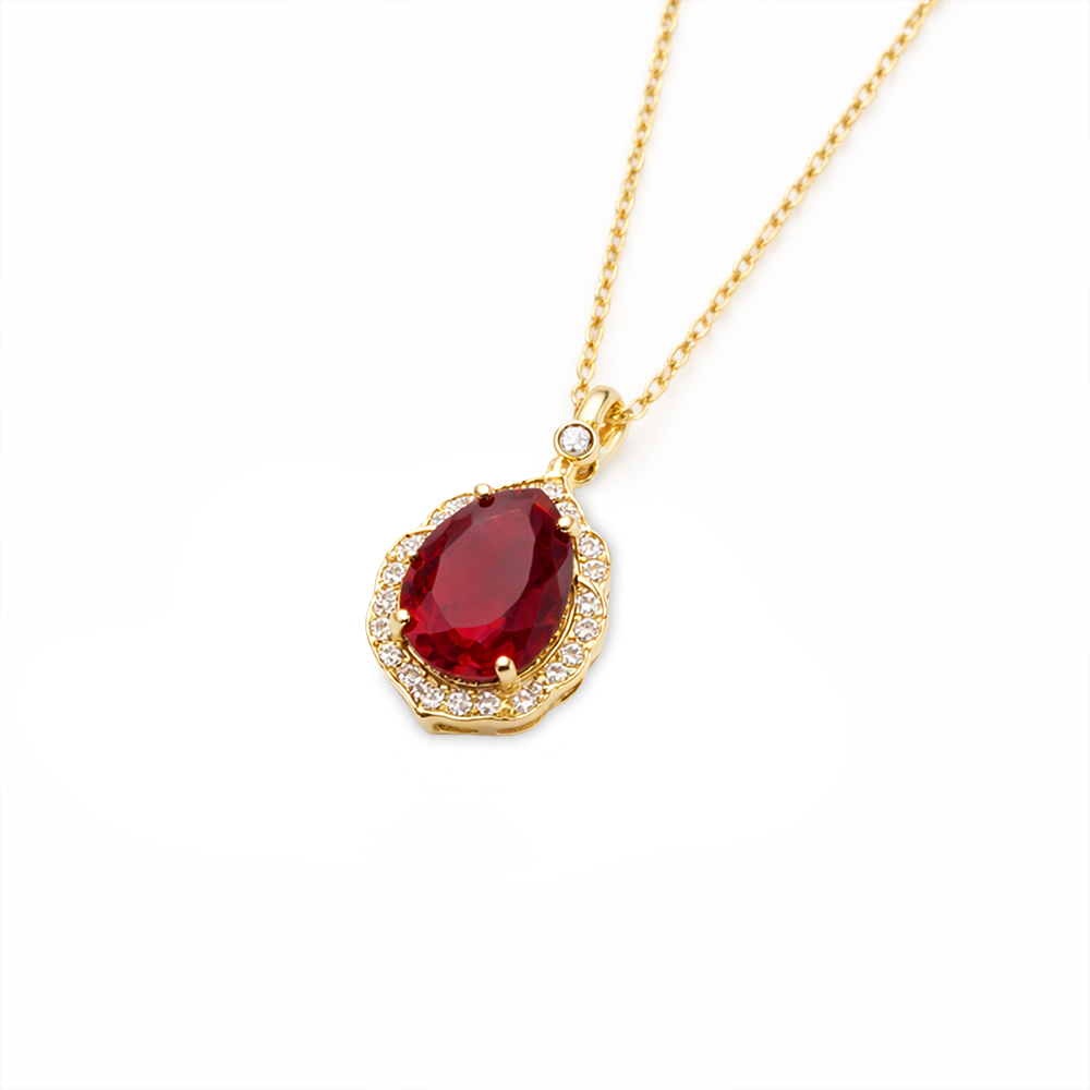 925 Silver Red Teardrop Necklace with Sparkling Stones – Gold Plated