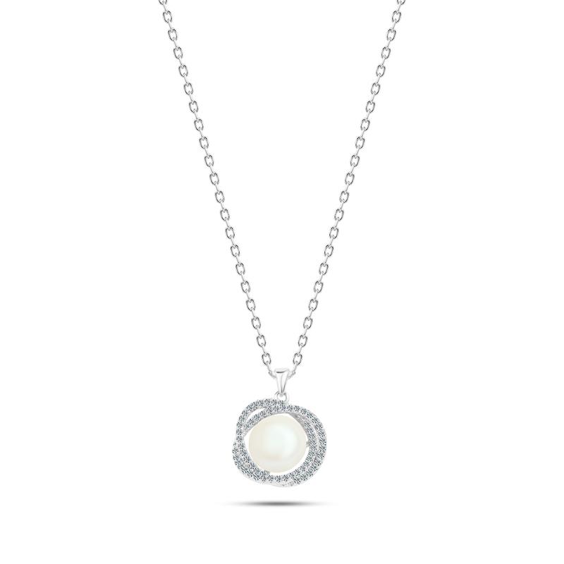 925 Sterling Silver Pearl Necklace Crowned with Shiny Zircon