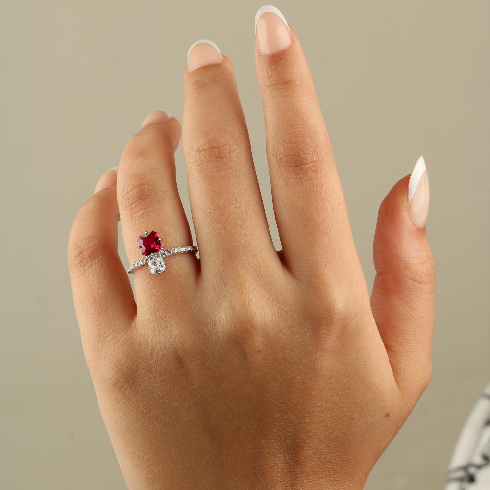 Dual Elegance Ring – 925 Silver with Pink and White Zircon Stones