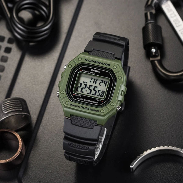 W-218H-3AVDF – Casio Digital Sports Watch in Olive Green with Black Resin Strap