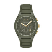 Armani Exchange Men's Chronograph Watch – Olive Green Dial with Olive Green Silicone Strap