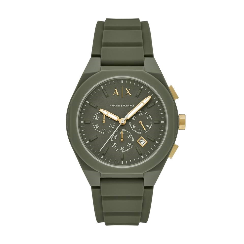 Armani Exchange Men's Chronograph Watch – Olive Green Dial with Olive Green Silicone Strap