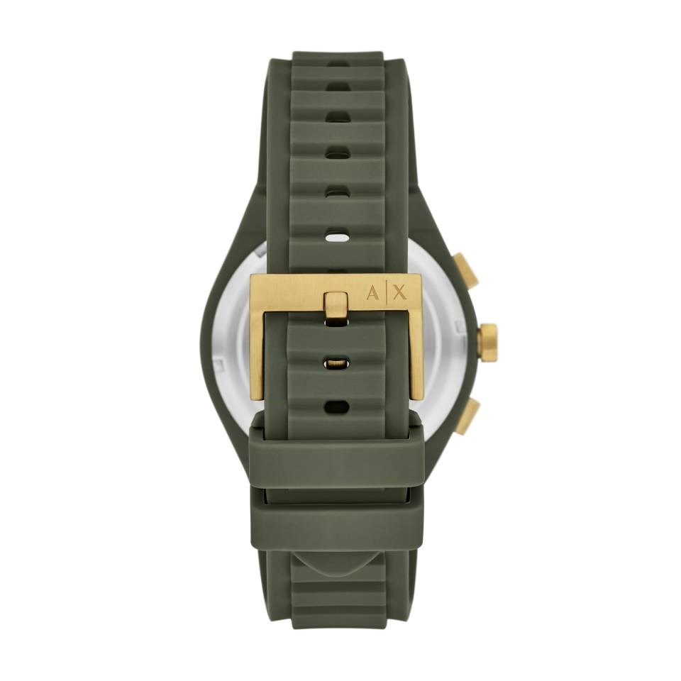 Armani Exchange Men's Chronograph Watch – Olive Green Dial with Olive Green Silicone Strap