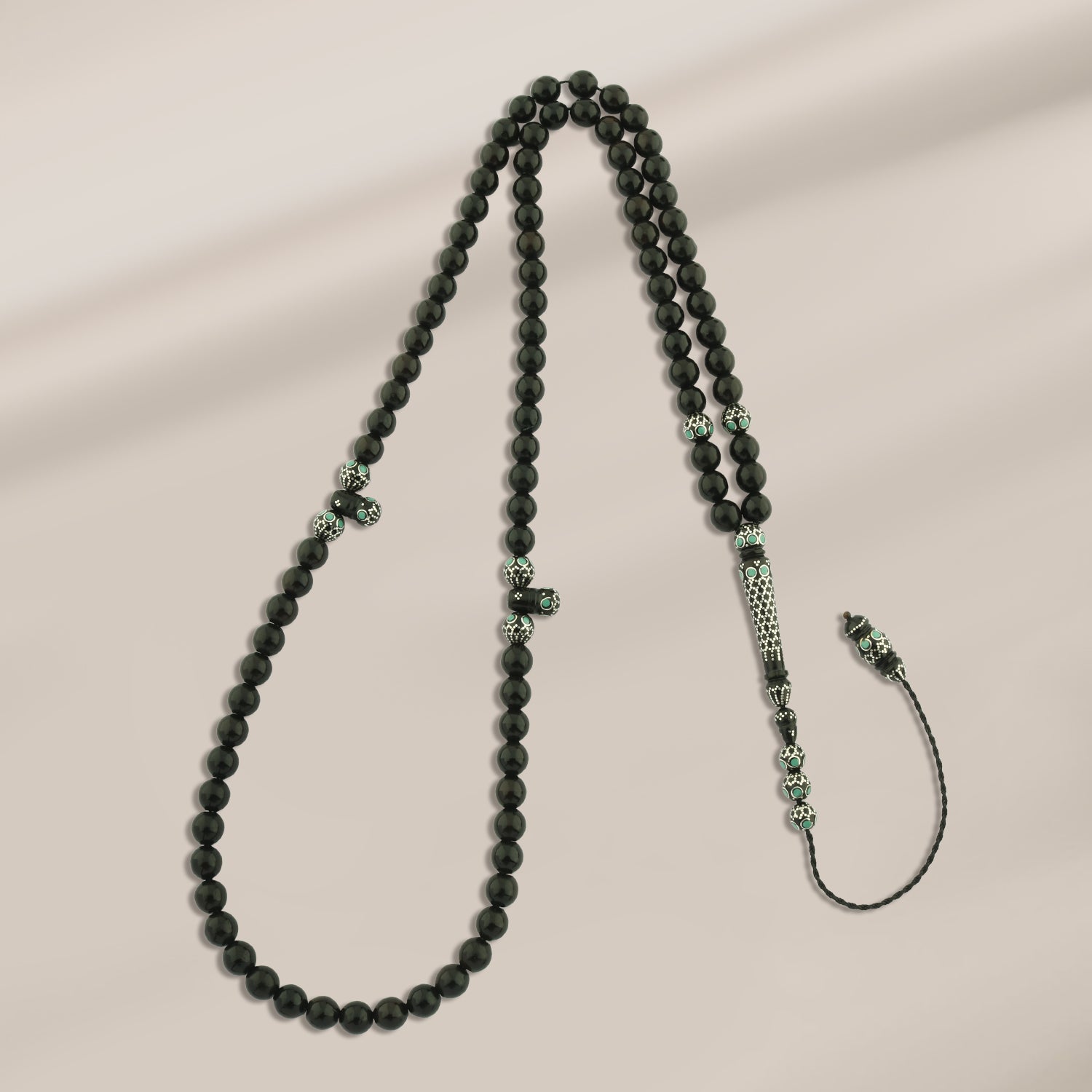 سبحة كوك لوكس مطعمة بفضة 999 وأحجار فيروز  33 حبة- WROS006