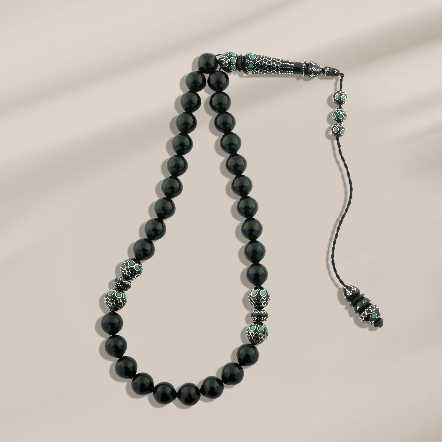 Luxury Kouk Lux Misbaha with 999 Silver and Natural Malachite – 33 Beads