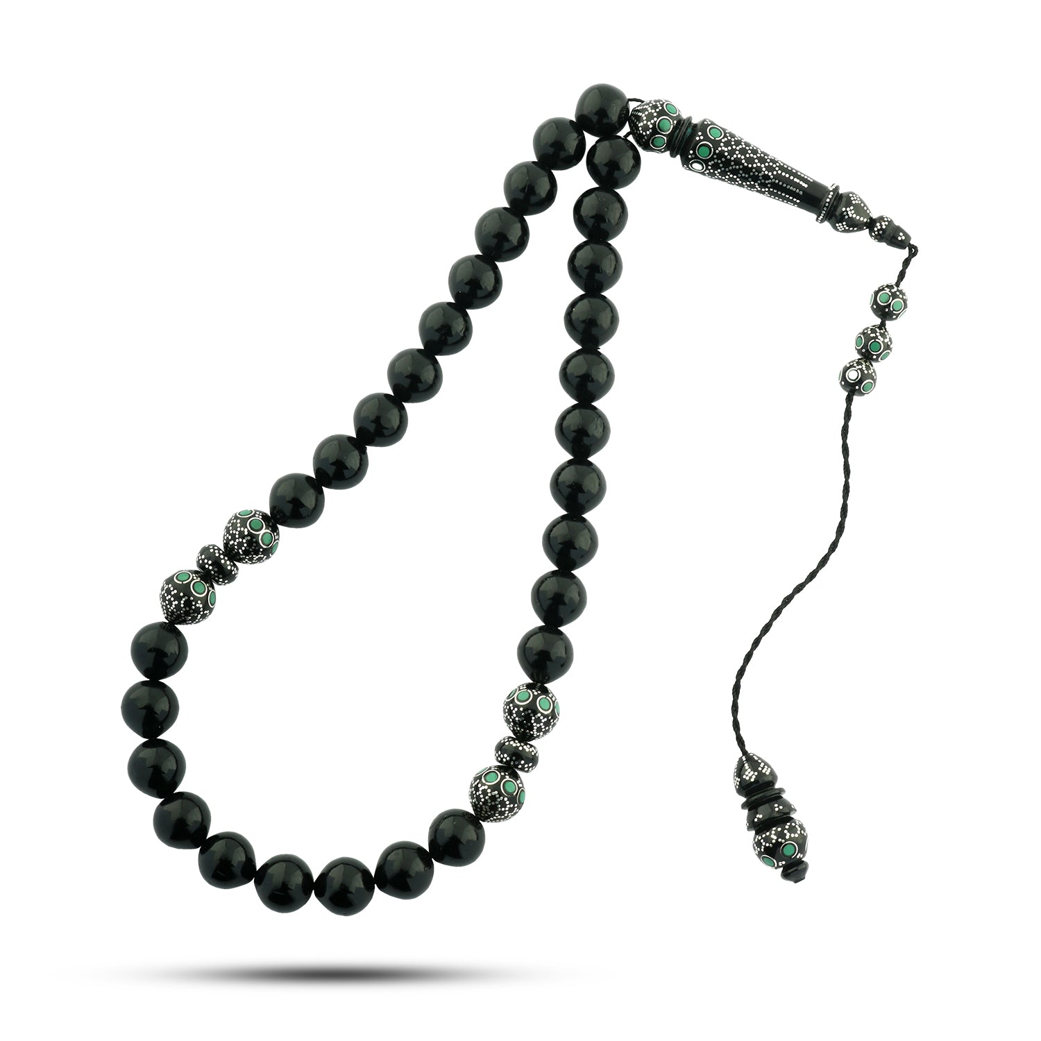 Luxury Kouk Lux Misbaha with 999 Silver and Natural Malachite – 33 Beads