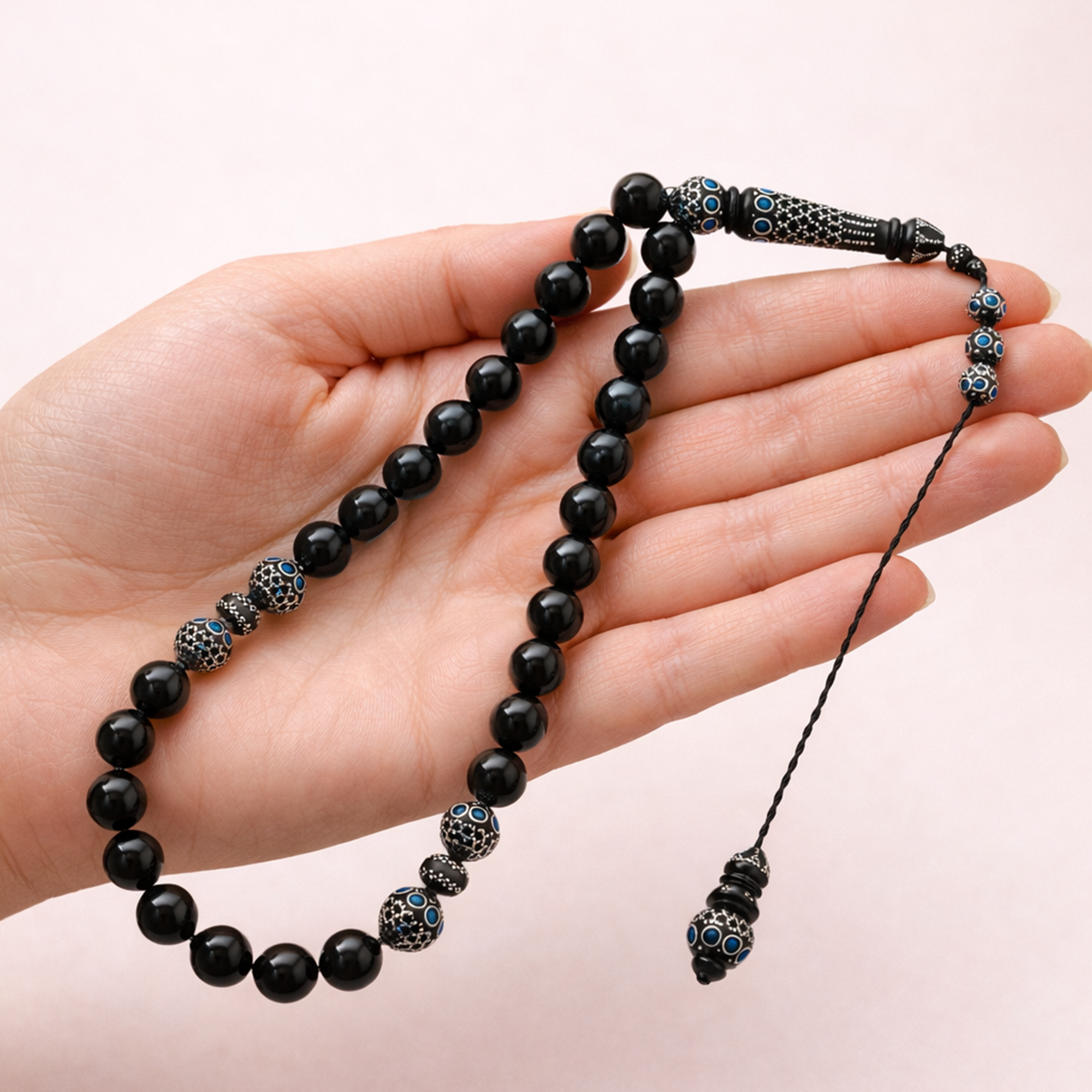 Luxury Kouk Lux Misbaha with 999 Silver and Ivory Inlay – 33 Beads