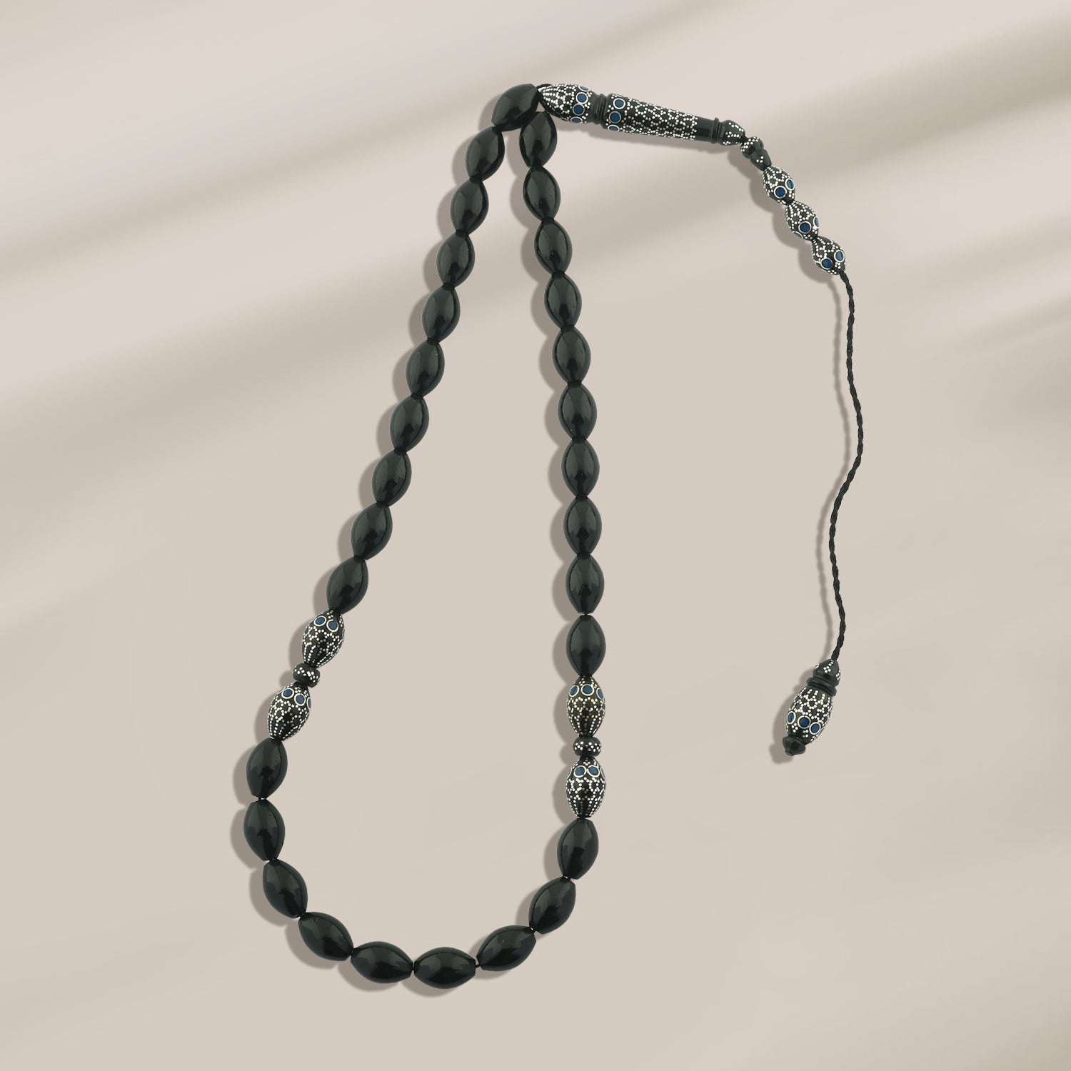 Kouk Lux Misbaha 8mm with 999 Silver Set Inlaid with Malachite – 33 Beads WROS02-B