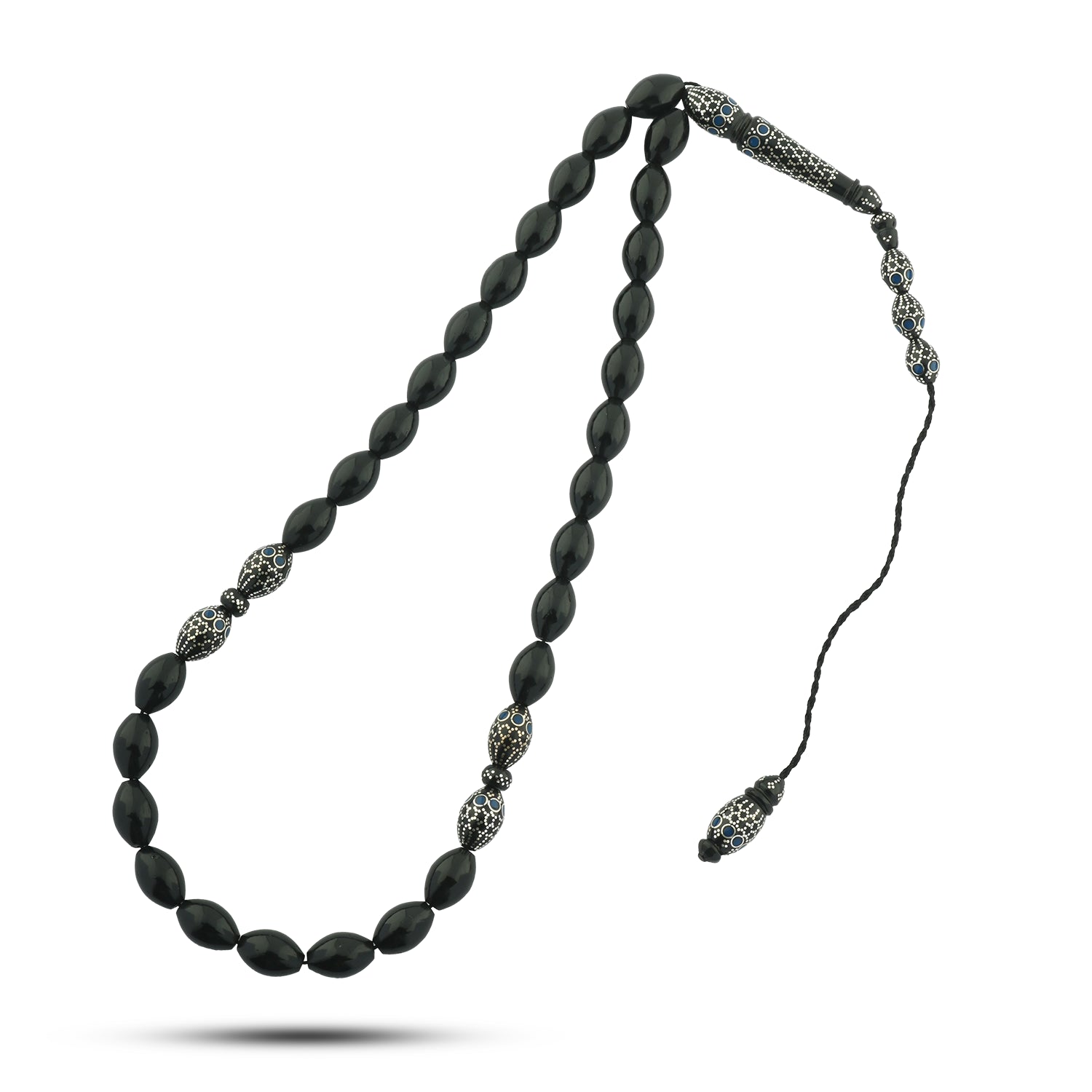Kouk Lux Misbaha 8mm with 999 Silver Set Inlaid with Malachite – 33 Beads WROS02-B