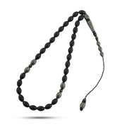 سبحة "سمراء " كوك لوكس 8 مم شكل زيتونة بطقم فضة 999 مطعّم ملاكيت WROS02-G