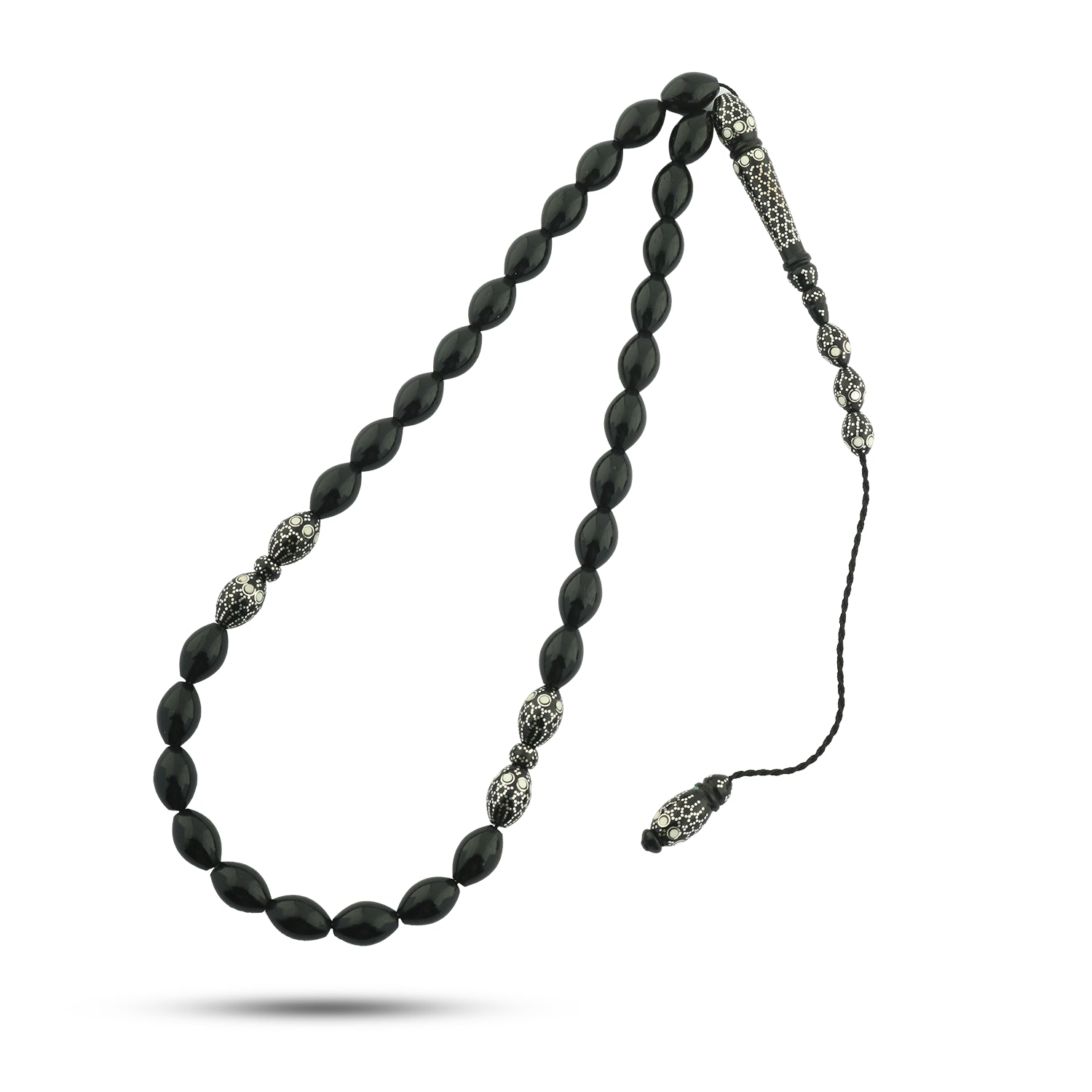 سبحة كوك لوكس زيتونة 8 ملي بطقم فضة 999 مطعّم عاج – 33 حبة WROS02-I