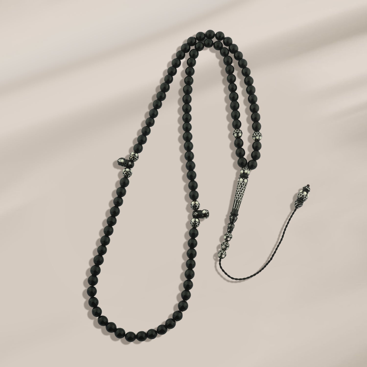 سبحة كوك لوكس 99 حبة بطقم فضة عيار 999 وتطعيم عاج WROS03-I