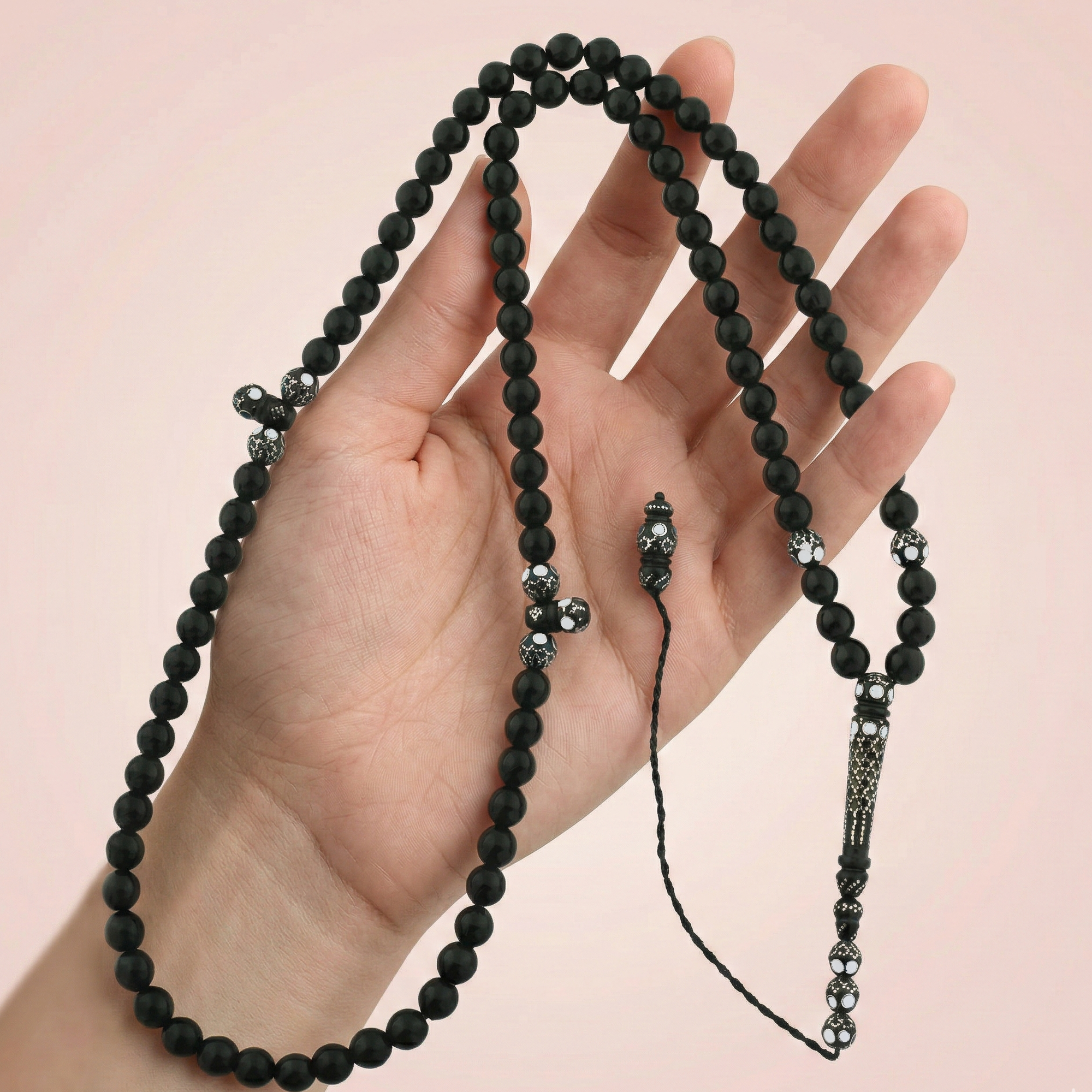 Kouk Lux Misbaha 99 Beads with 999 Silver Set and Ivory Inlay – WROS03-I