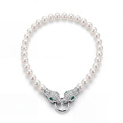 925 silver pearl bracelet with a snake design adorned with sparkling stones.