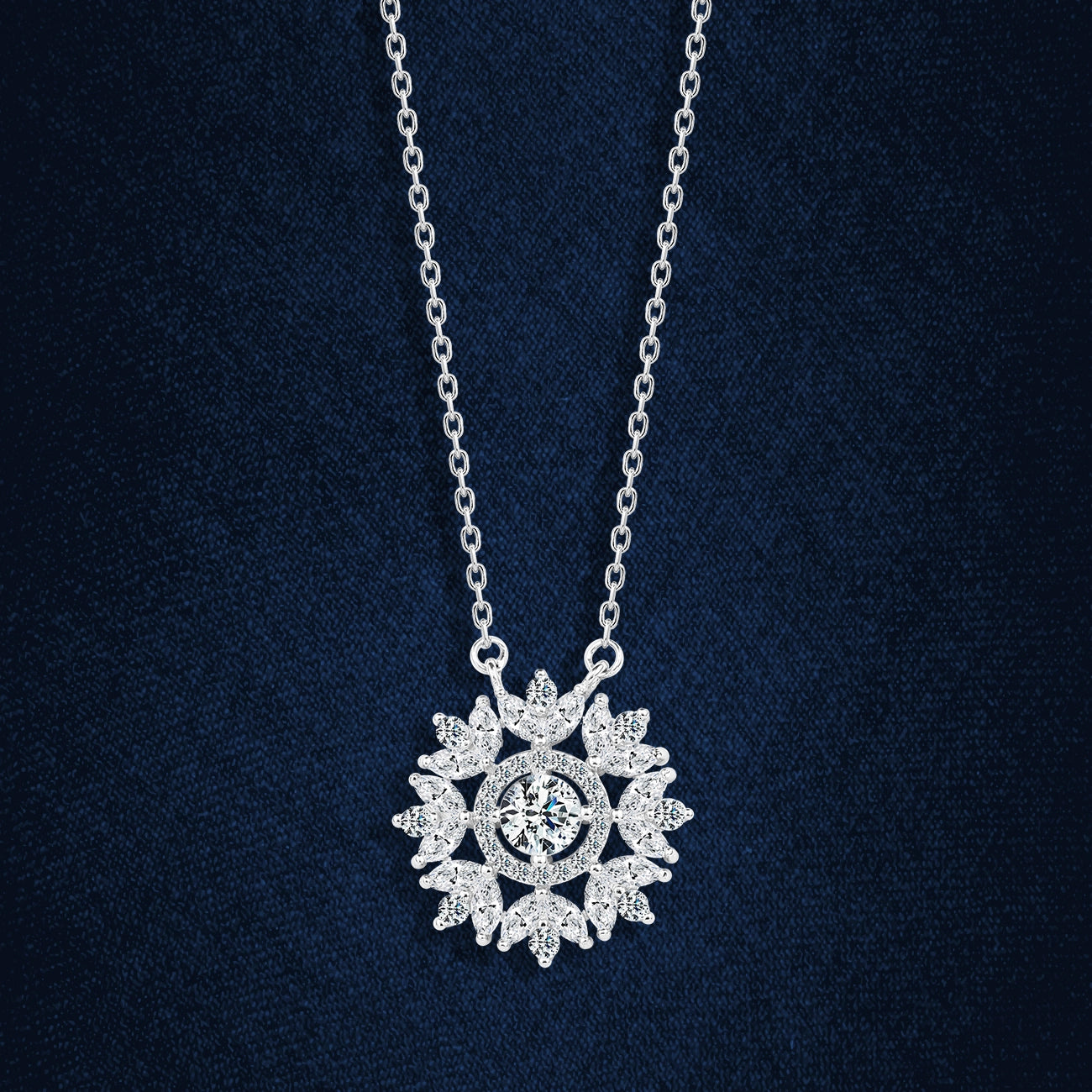 925 Sterling Silver Zircon-Embellished Flower Necklace