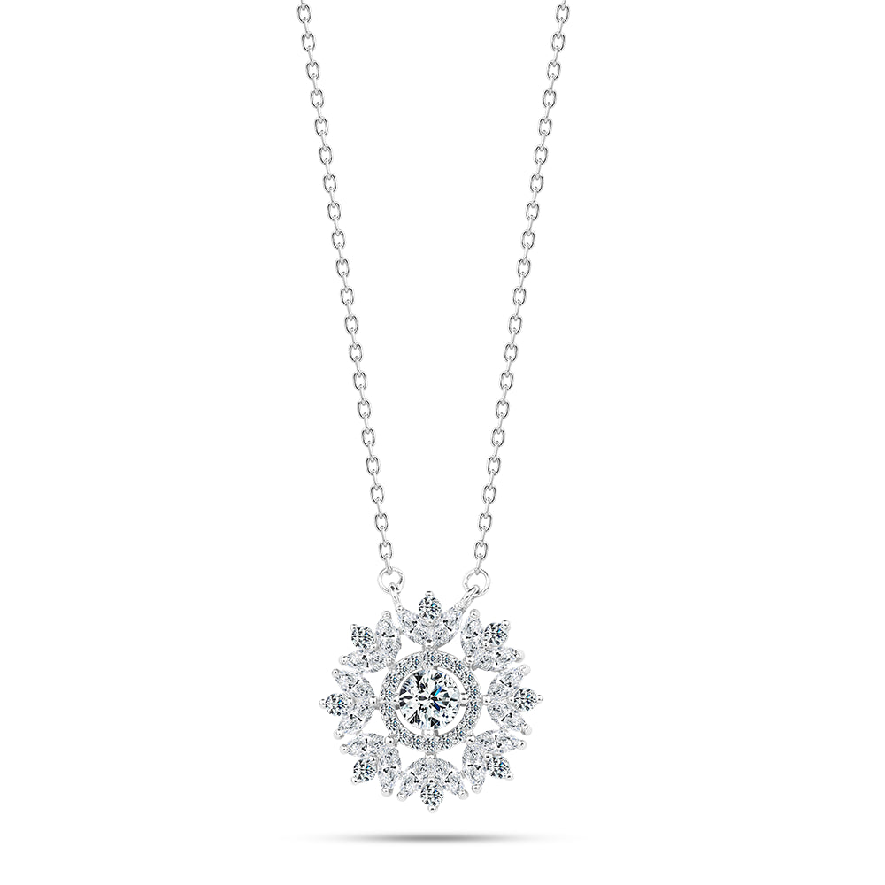 925 Sterling Silver Zircon-Embellished Flower Necklace