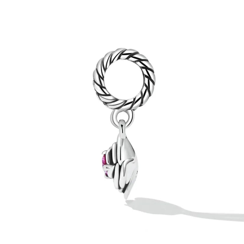 دلاية وردة فضة عيار 925 بحجر وردي لامع