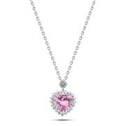 925 Silver Necklace – Pink Crystal Heart with Sparkling Halo Setting
