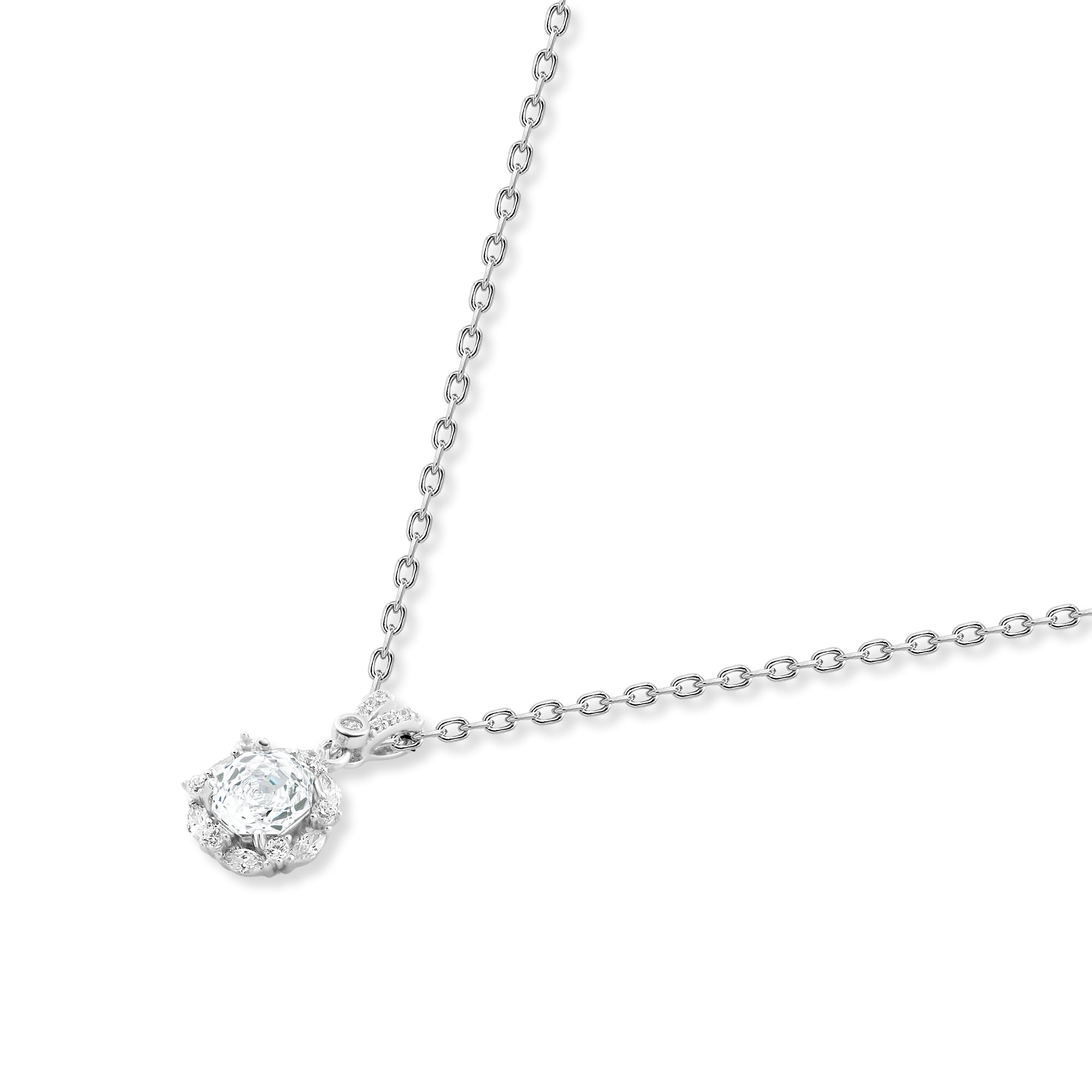 عقد فضة عيار 925 بحجر دائري جذاب محاط بفصوص