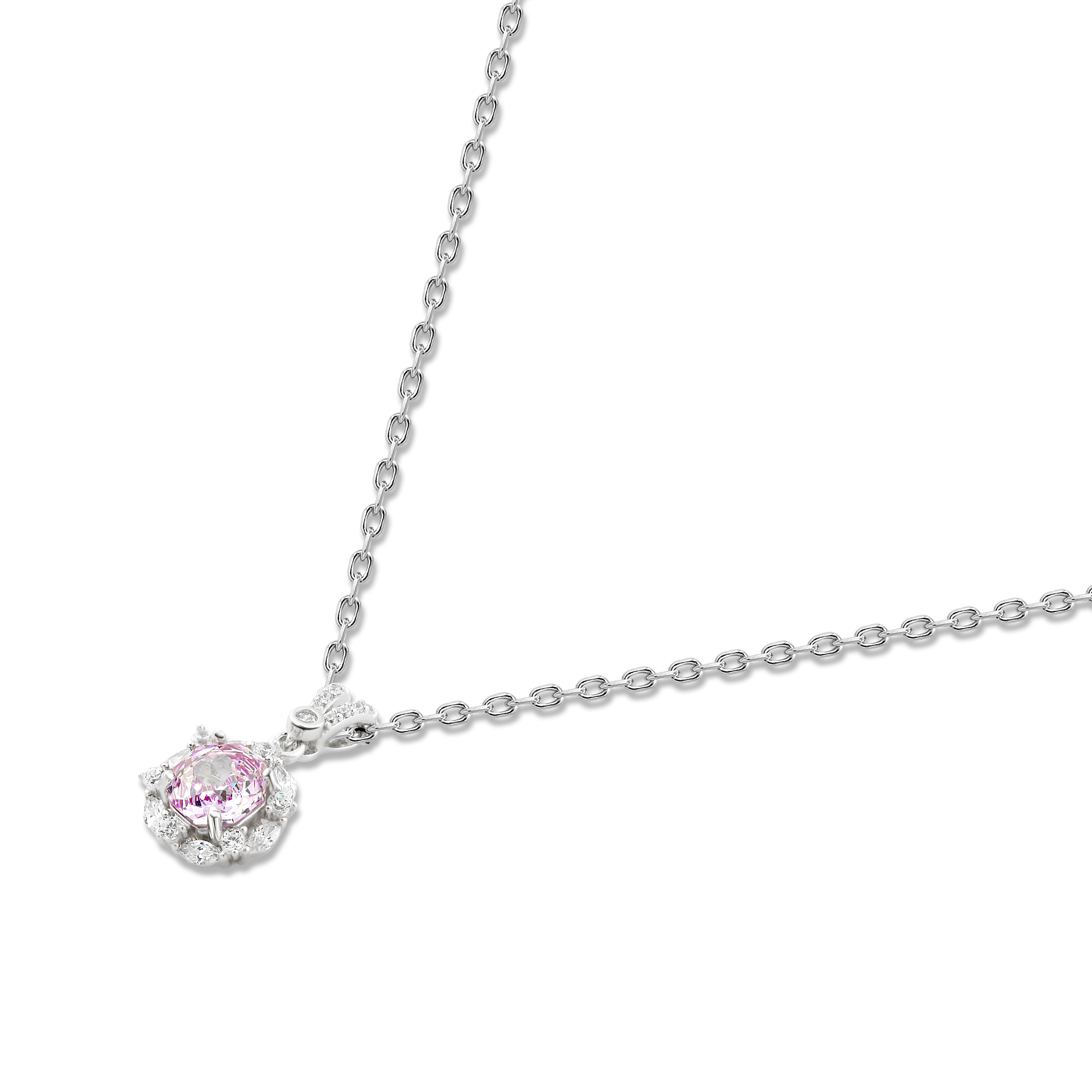 Sparkling Pink Stone Necklace Surrounded by Stones – 925 Silver
