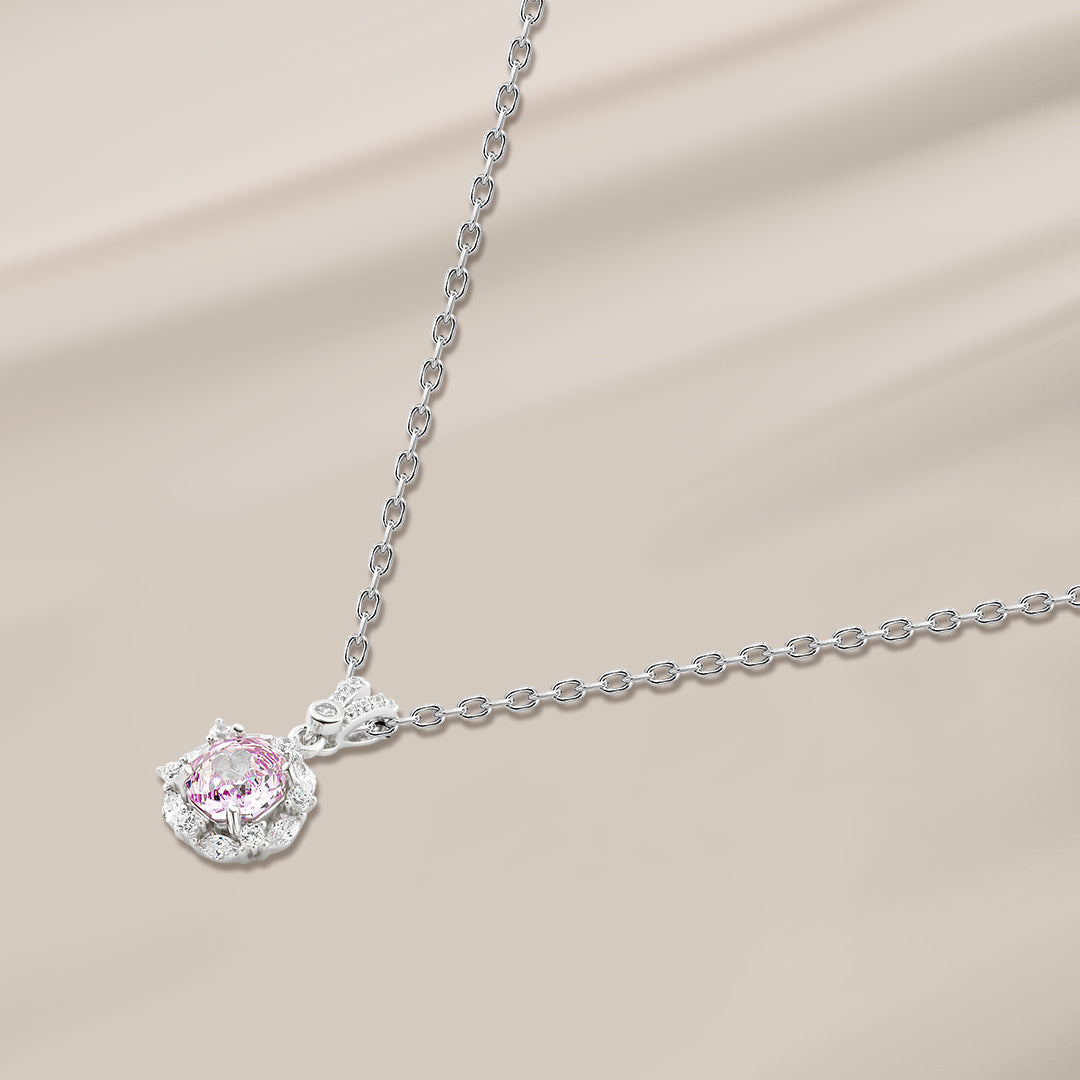 Sparkling Pink Stone Necklace Surrounded by Stones – 925 Silver