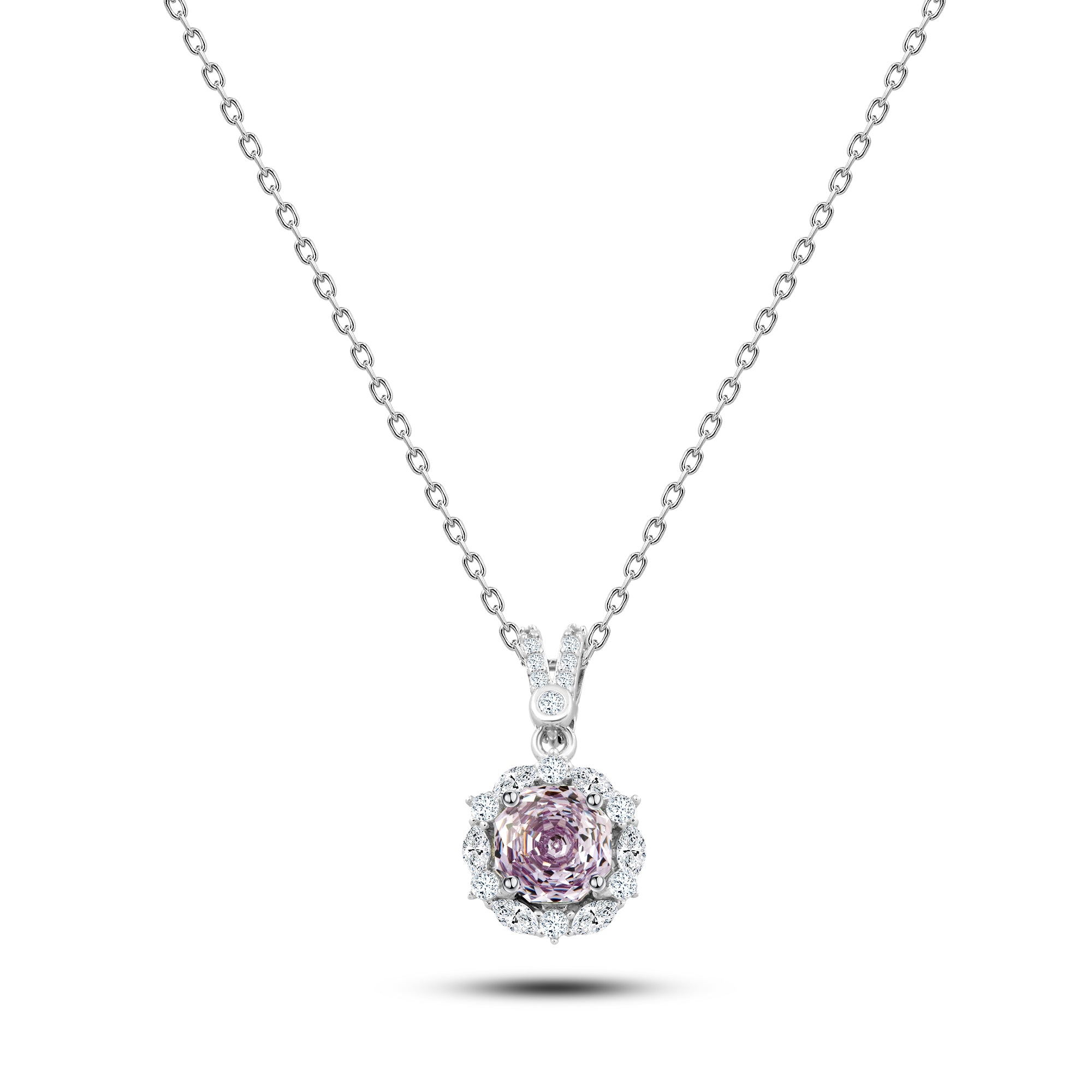 Sparkling Pink Stone Necklace Surrounded by Stones – 925 Silver