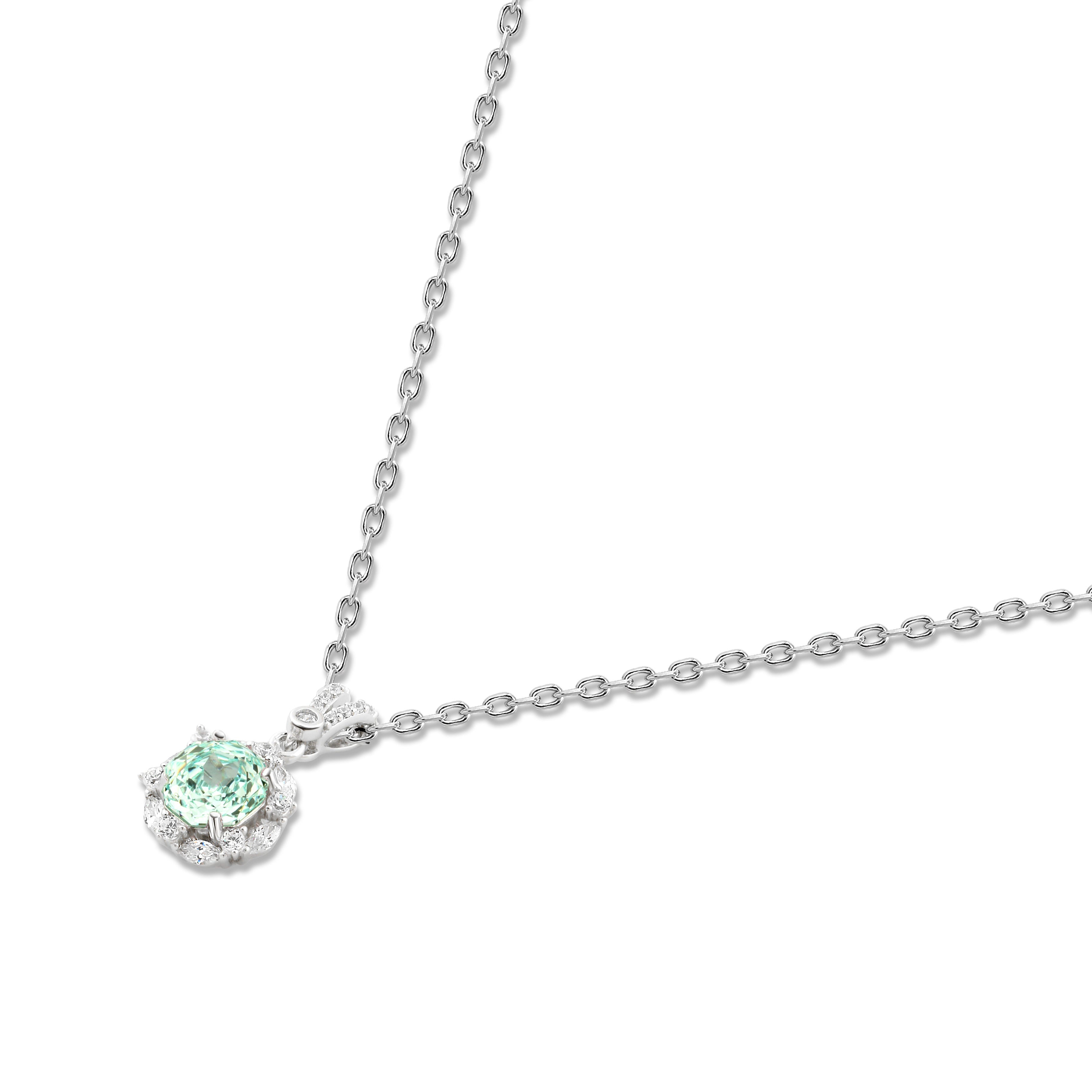 Sparkling Sky Blue Stone Necklace Surrounded by Stones – 925 Silver