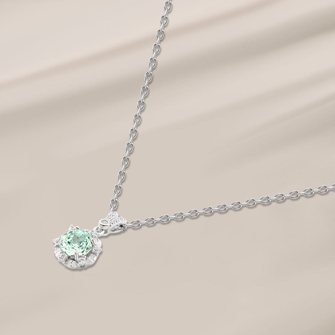 Sparkling Sky Blue Stone Necklace Surrounded by Stones – 925 Silver