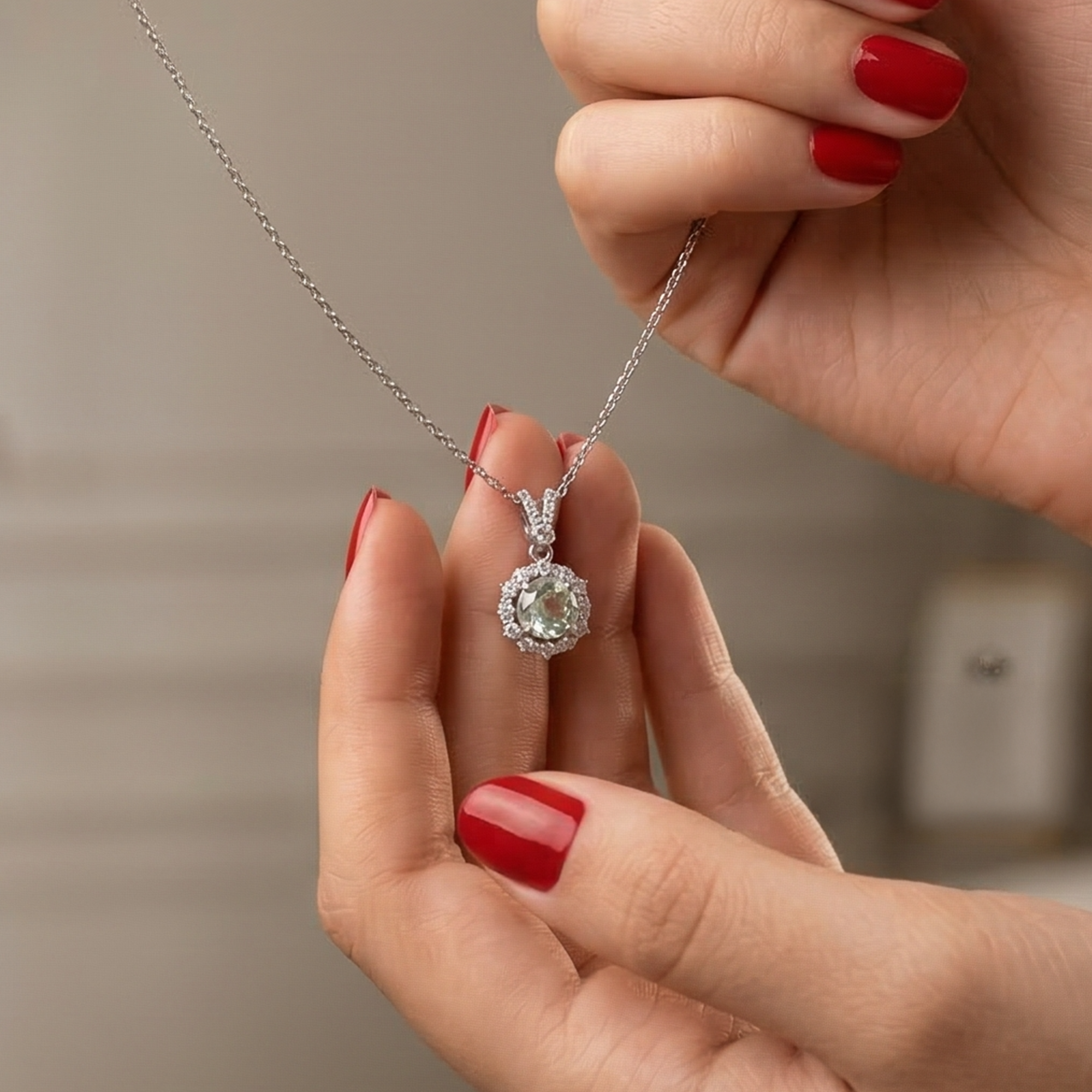 Sparkling Sky Blue Stone Necklace Surrounded by Stones – 925 Silver