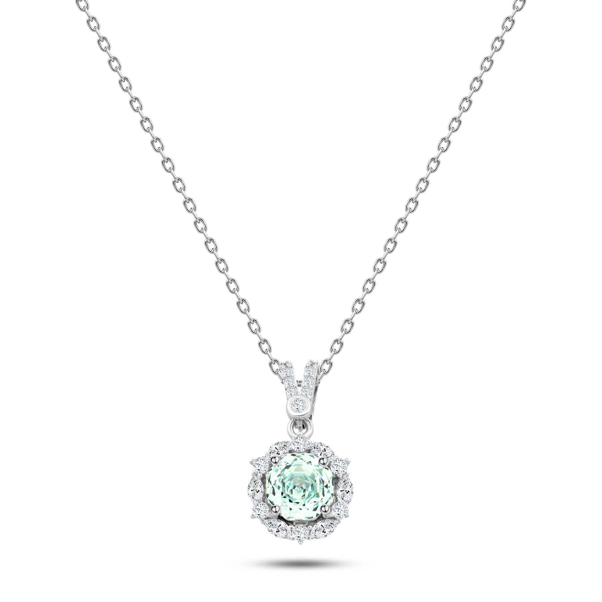 Sparkling Sky Blue Stone Necklace Surrounded by Stones – 925 Silver