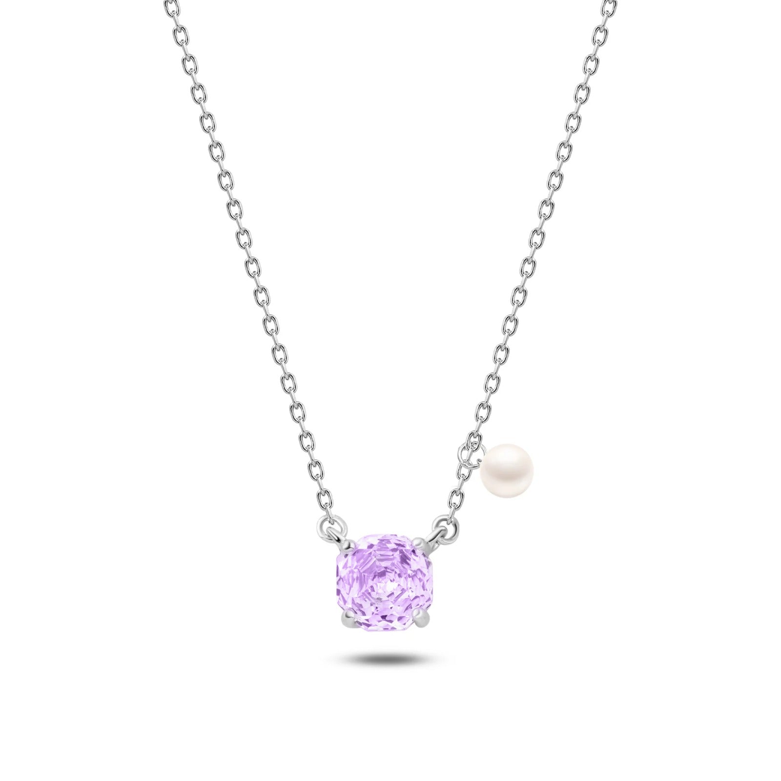 Shiny pink stone necklace with pearl,25 silver.