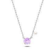 Shiny pink stone necklace with pearl,25 silver.
