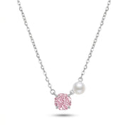 Shiny pink stone necklace with pearl,25 silver.