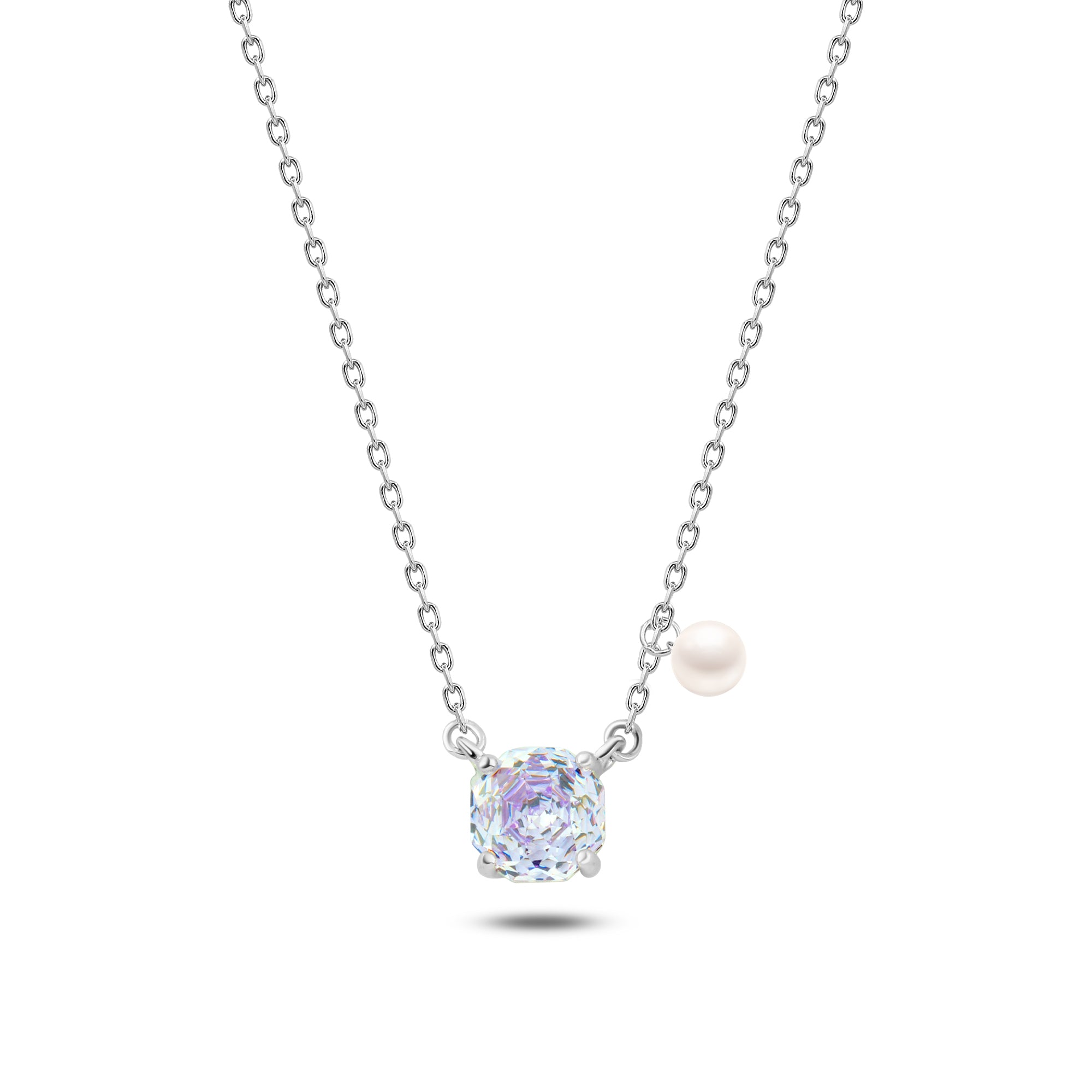 عقد حجر موف لامع مع لؤلؤ فضة عيار 925