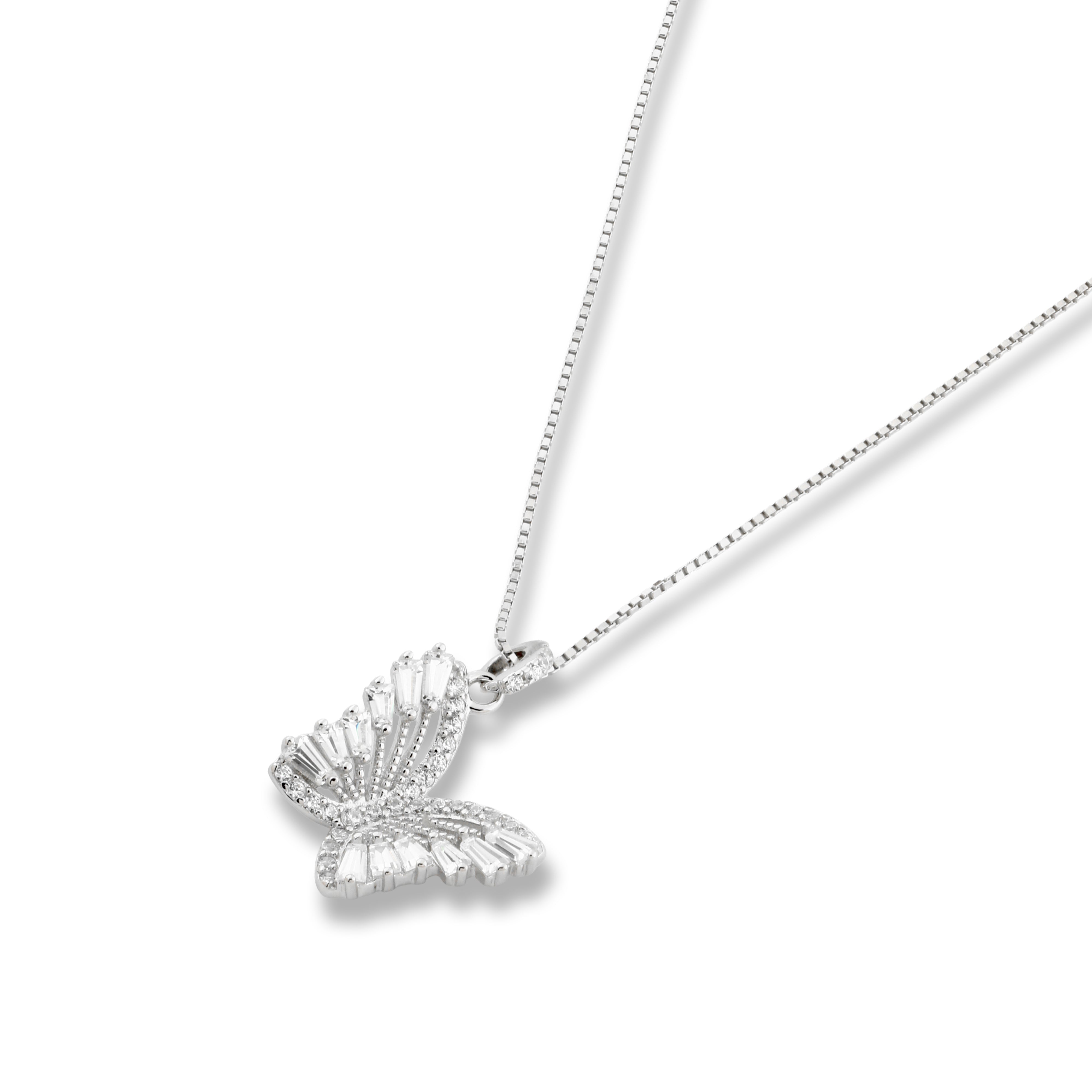 Butterfly Necklace Adorned with Sparkling Stones – 925 Silver